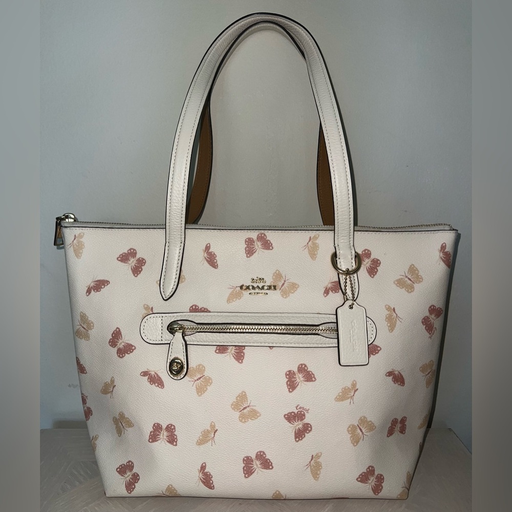 Coach, Tote, Bag, Purse, Butterfly Print, Gold, Chalk